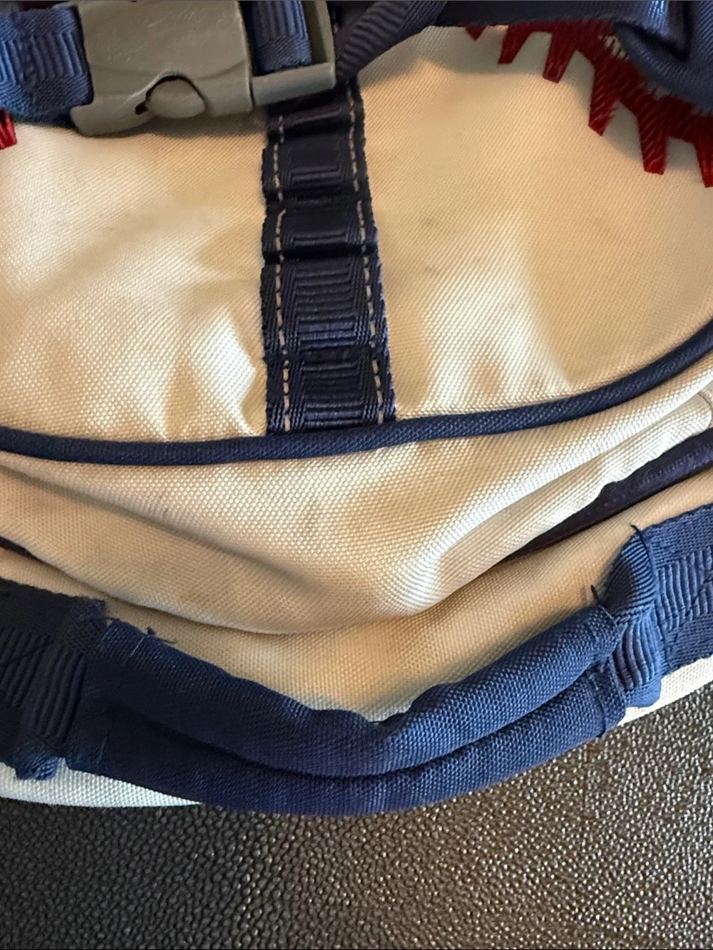 Pottery Barn Kids Mackenzie 3-D Navy & Cream Baseball Stitch Backpack